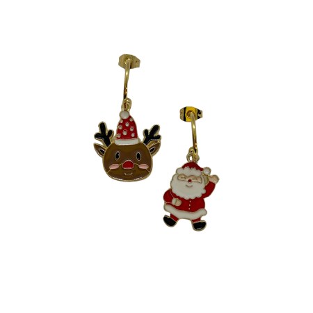 earrings steel gold hoop deer and santa1